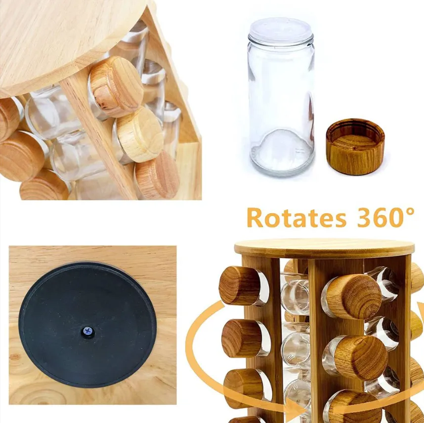 12 Jar Wooden Rotating Spice Rack Set Ts-12Mm