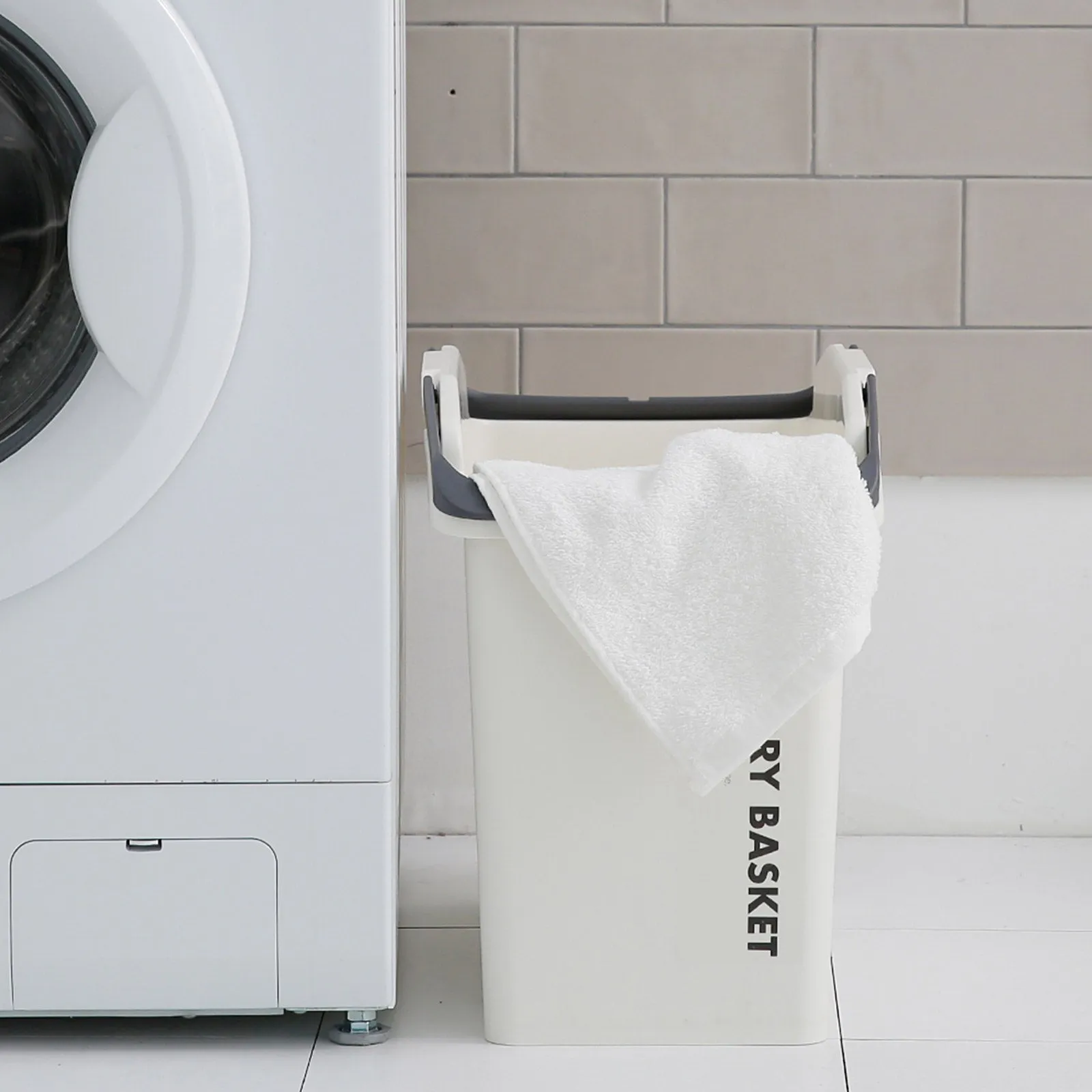 2 Set Stackable Portable Laundry Basket 19.5x41x37cm Ivory