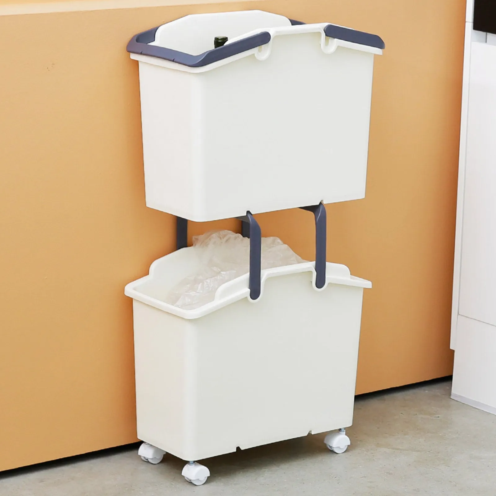 2 Set Stackable Portable Laundry Basket 19.5x41x37cm Ivory