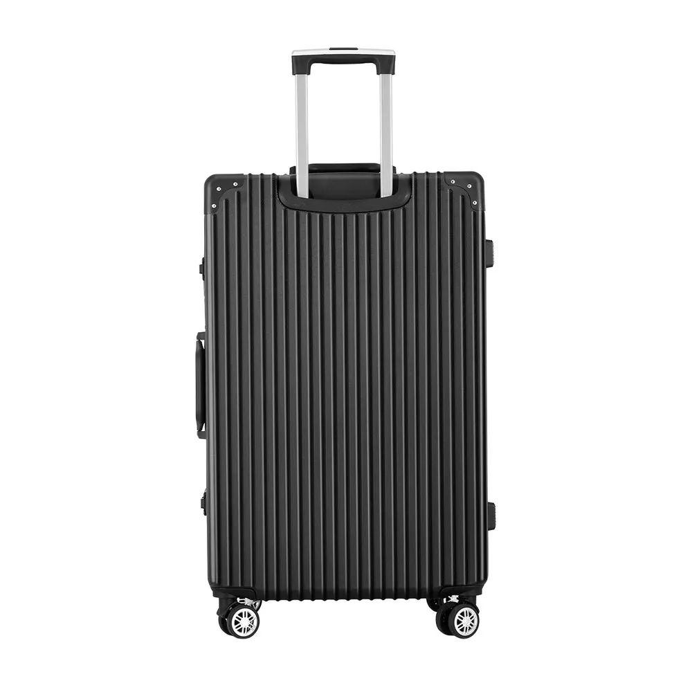 28" Luggage Trolley Travel Suitcase Set TSA Hard Case Lightweight Aluminum - Black