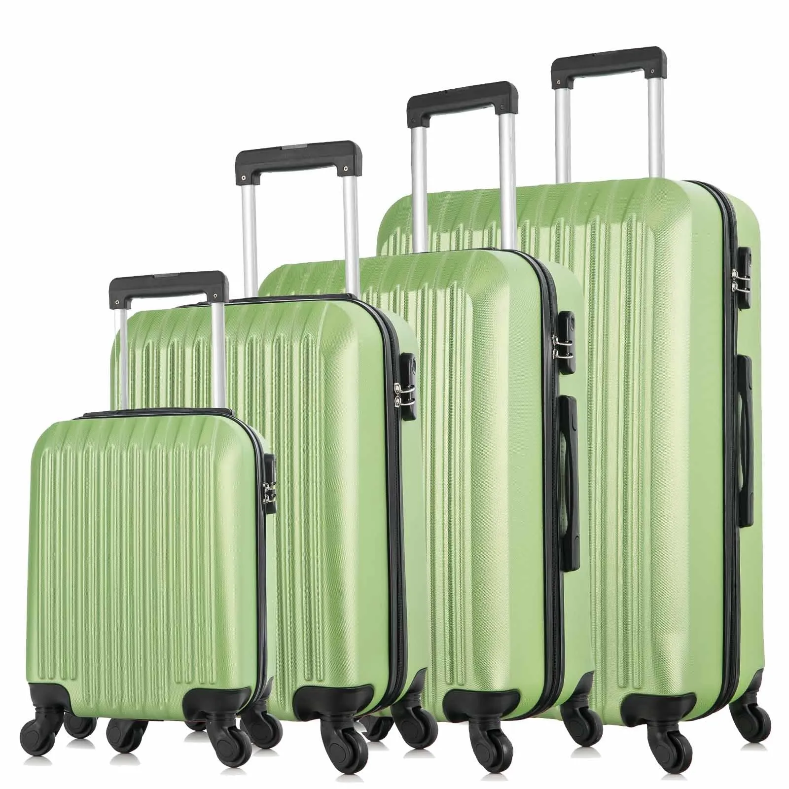 4 Piece Set Luggage Sets Suitcase ABS Hardshell Lightweight Spinner Wheels Green