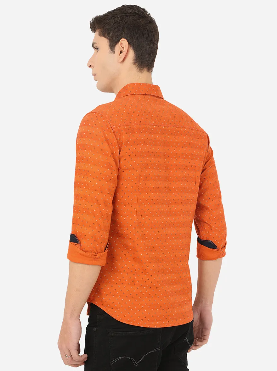 Apricot Orange Printed Slim Fit Semi Casual Shirt | Greenfibre