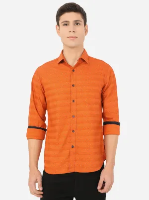 Apricot Orange Printed Slim Fit Semi Casual Shirt | Greenfibre