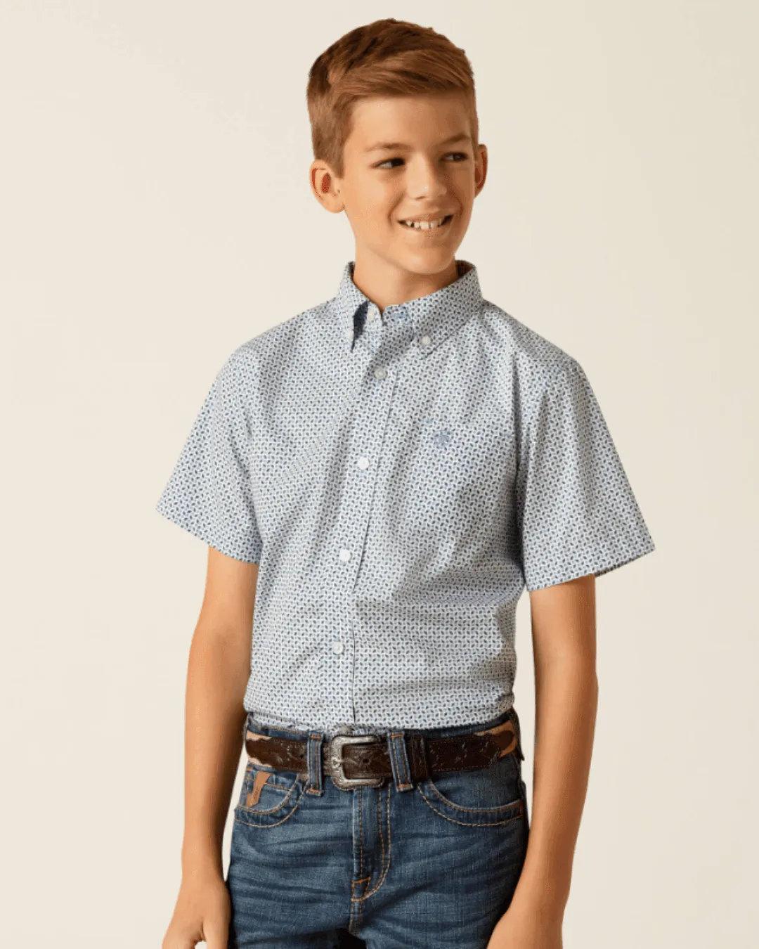 Ariat Boy's Edgar Blue Heaven Classic Fit Short Sleeve Western Shirt 10051409