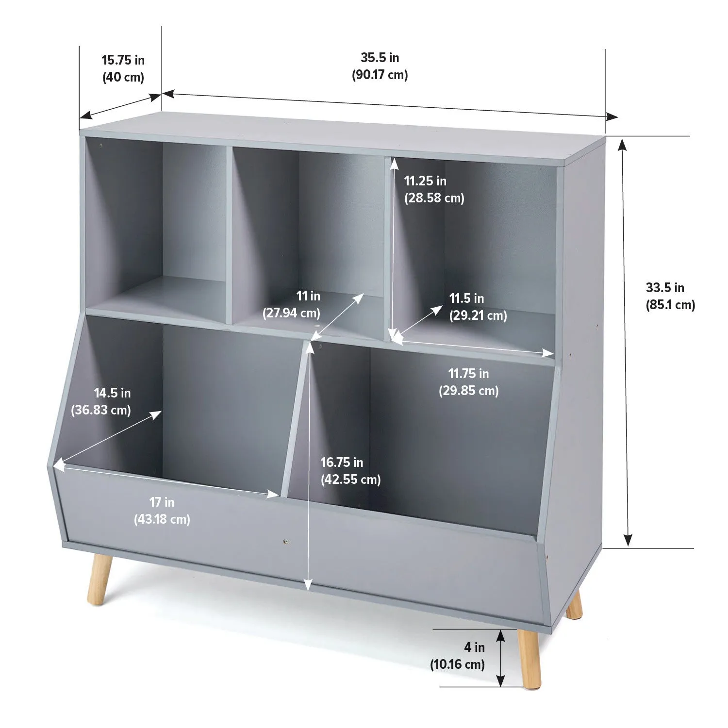 Badger Basket 5-Bin Storage Cubby with Feet