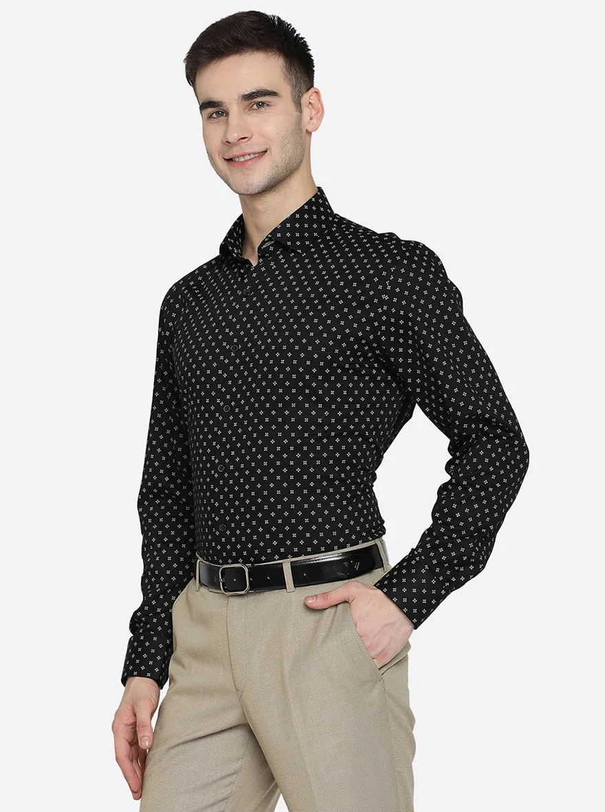 Black Printed Regular Fit Formal Shirt | JadeBlue