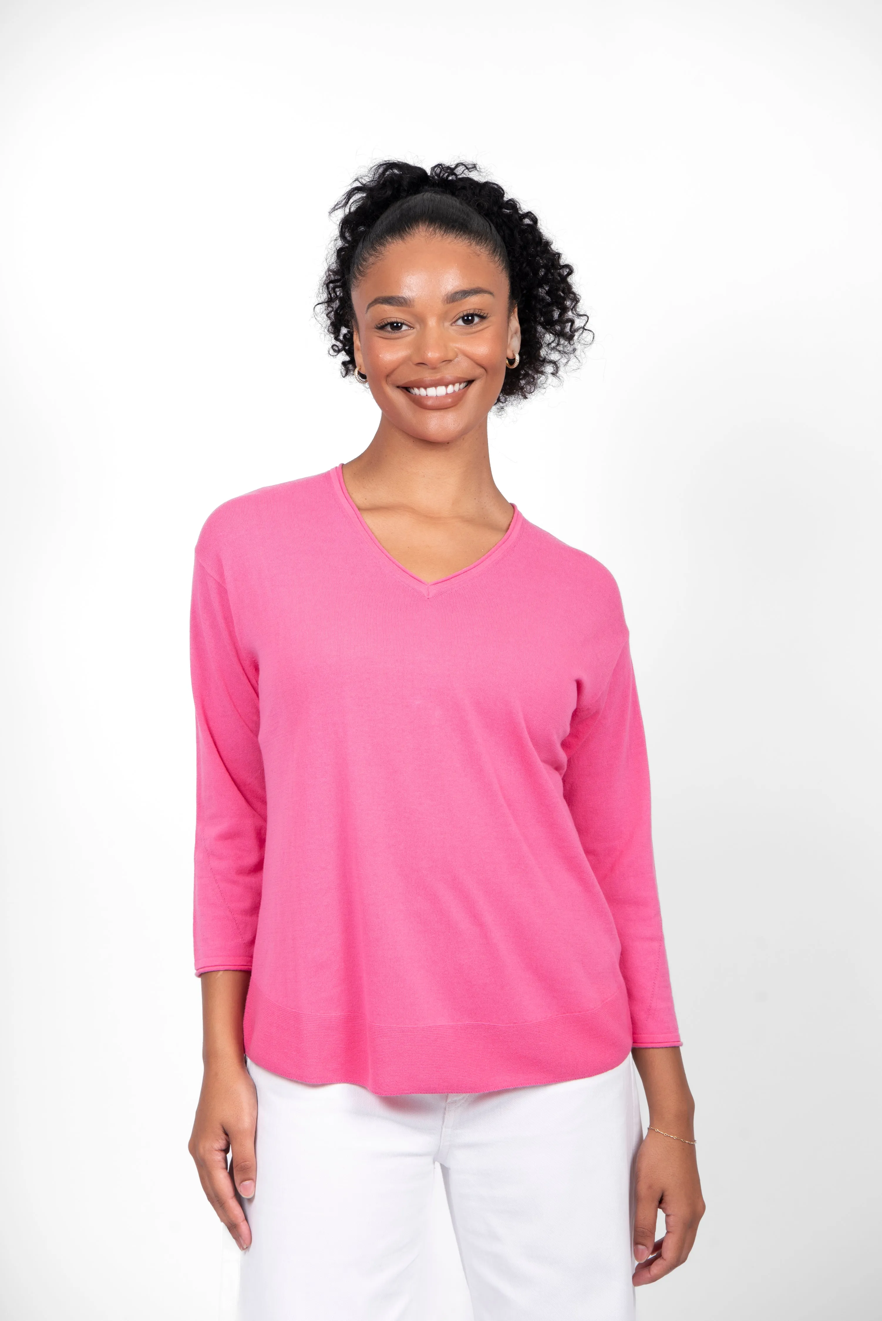 Bridge & Lord - V Neck 3/4 Sleeve Top-Pink