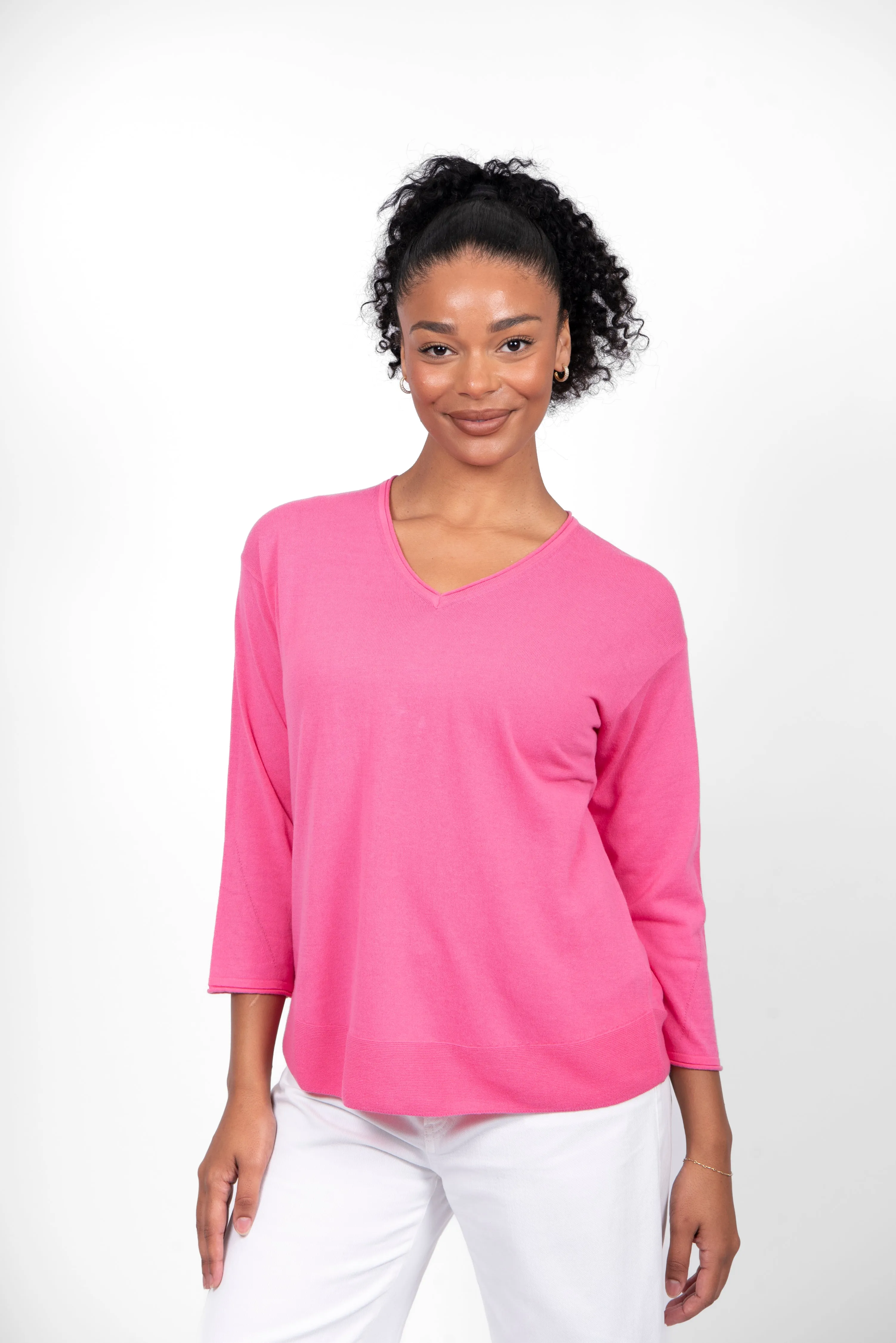 Bridge & Lord - V Neck 3/4 Sleeve Top-Pink