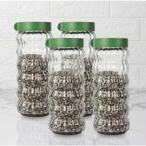 Clear Body Jar With Green Lid | Set Of 4 | 1Ltr & 460ml