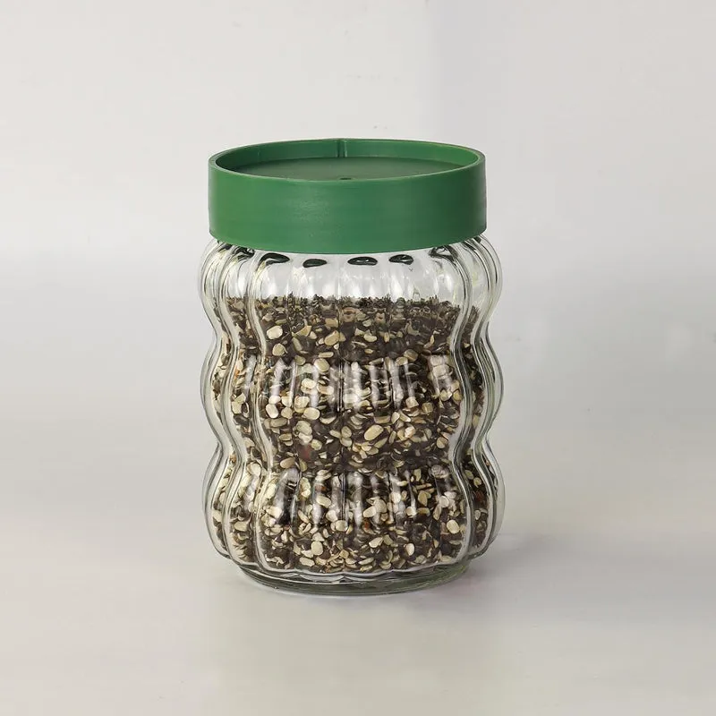 Clear Body Jar With Green Lid | Set Of 4 | 1Ltr & 460ml