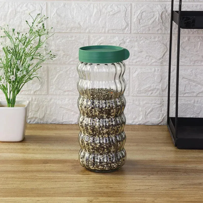 Clear Body Jar With Green Lid | Set Of 4 | 1Ltr & 460ml