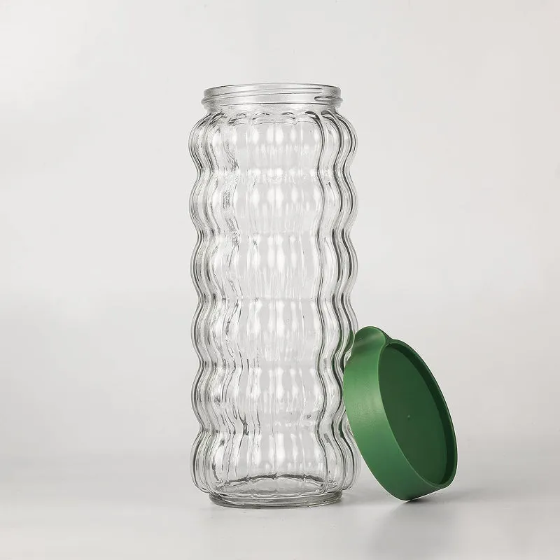 Clear Body Jar With Green Lid | Set Of 4 | 1Ltr & 460ml