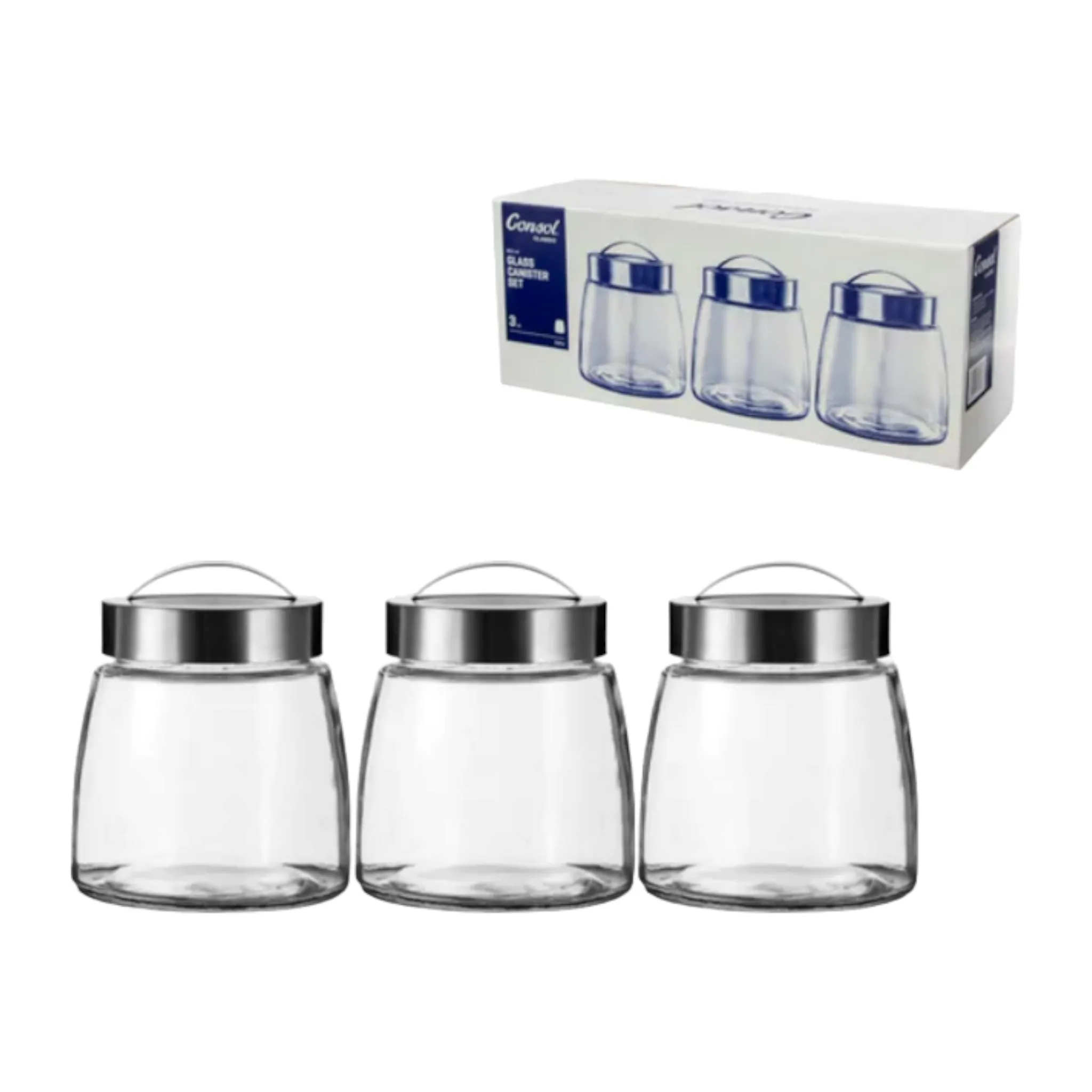 Consol Soho Glass Canister 800ml with Stainless Steel Lid 3pc Set 17136