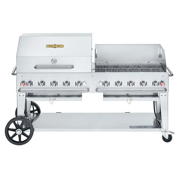 Crown Verity Liquid Propane 72" Mobile Outdoor Grill with Single Gas Connection, Bulk Tank Capacity, & Rwp Roll Dome / Wind Guard Package CV-MCB-72 SI-BULK-RWP