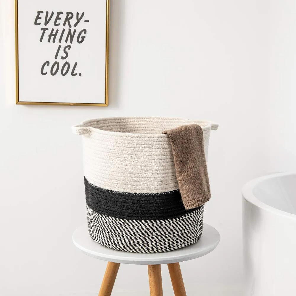 Decorative Woven Cotton Rope Laundry Storage Basket 26x30cm