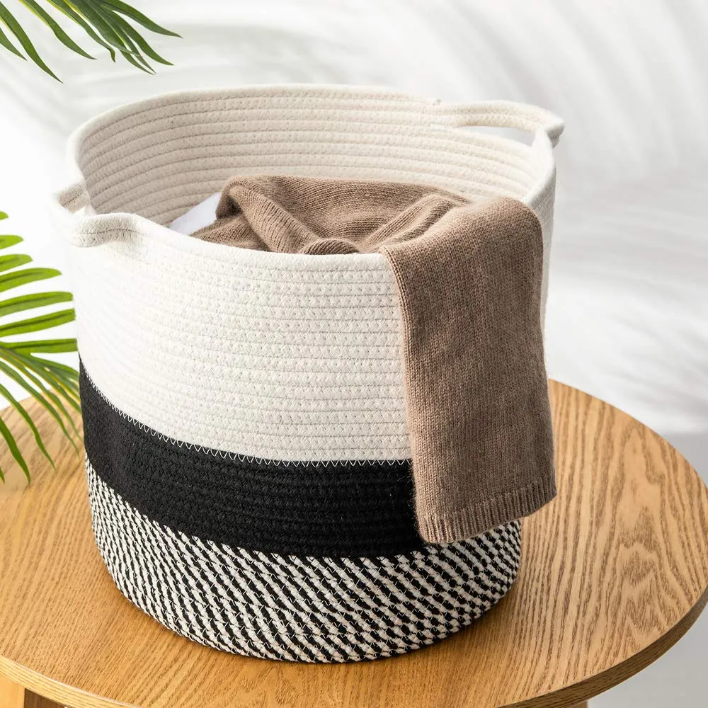 Decorative Woven Cotton Rope Laundry Storage Basket 26x30cm