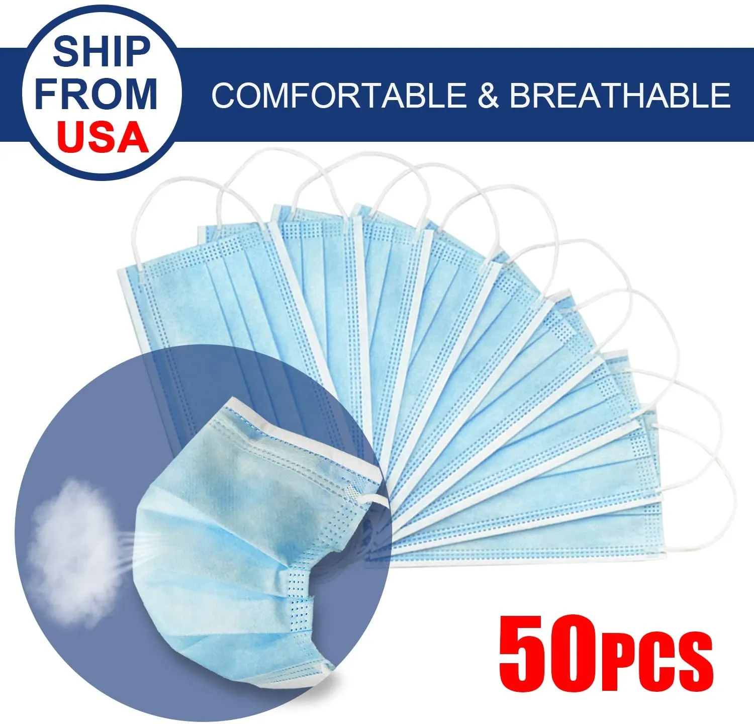 Disposable Pleated 3 ply Protective Face Mask