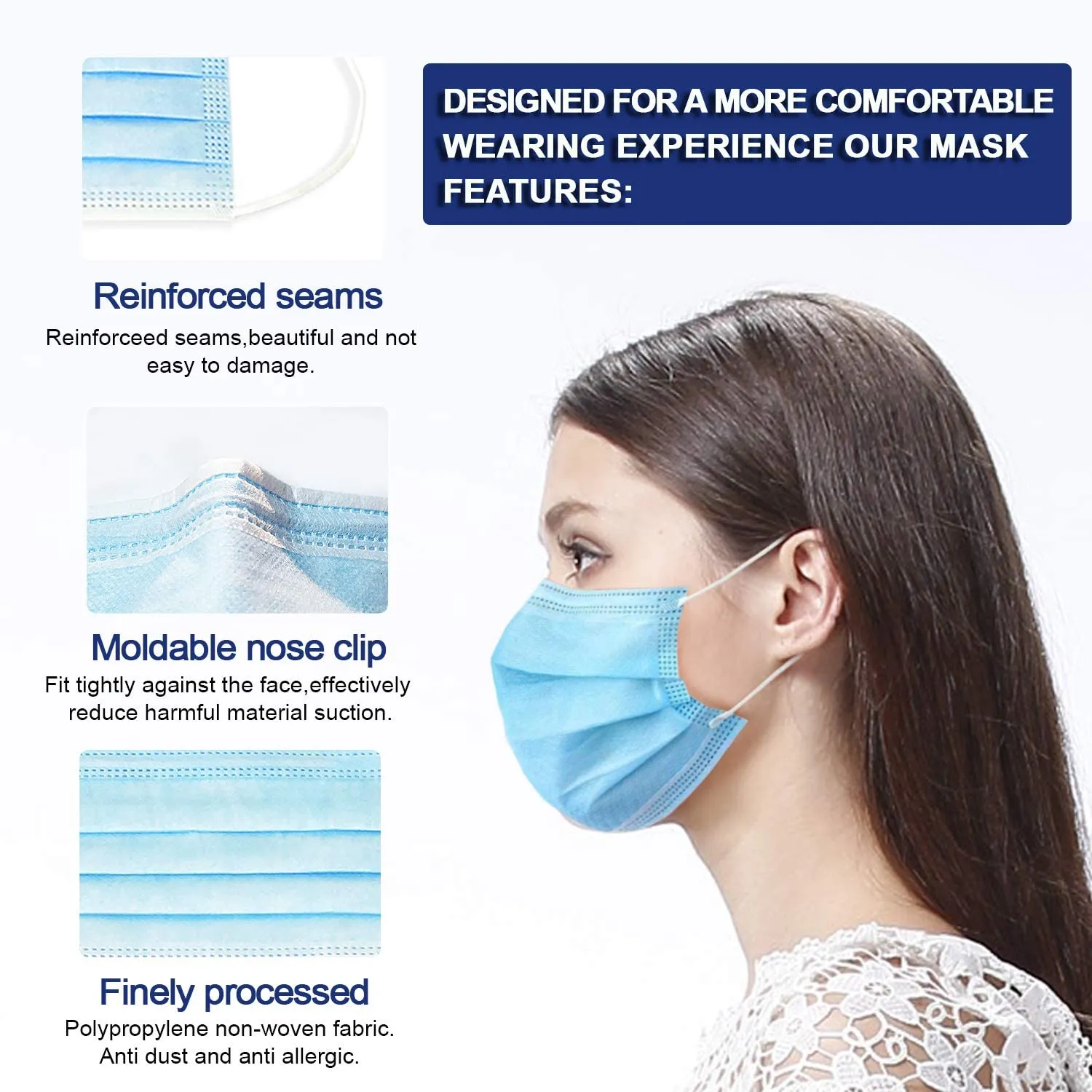 Disposable Pleated 3 ply Protective Face Mask