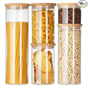 Eco Bamboo Lid Glass Canister Set | 5 Piece Set | Genicook Products