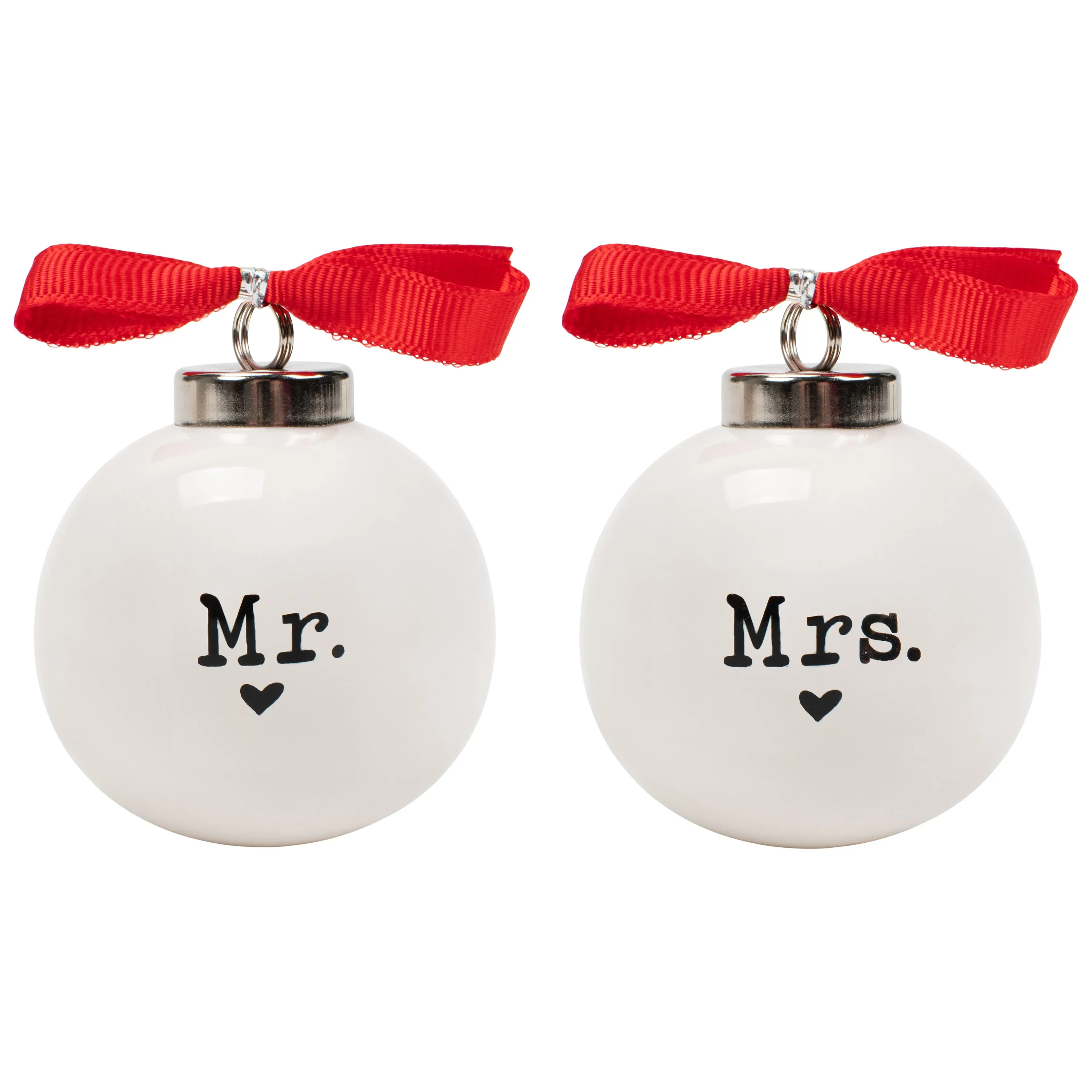 Elanze Designs Mr and Mrs White 3 inch Ceramic Christmas Ball Ornaments 2 Piece Boxed Set