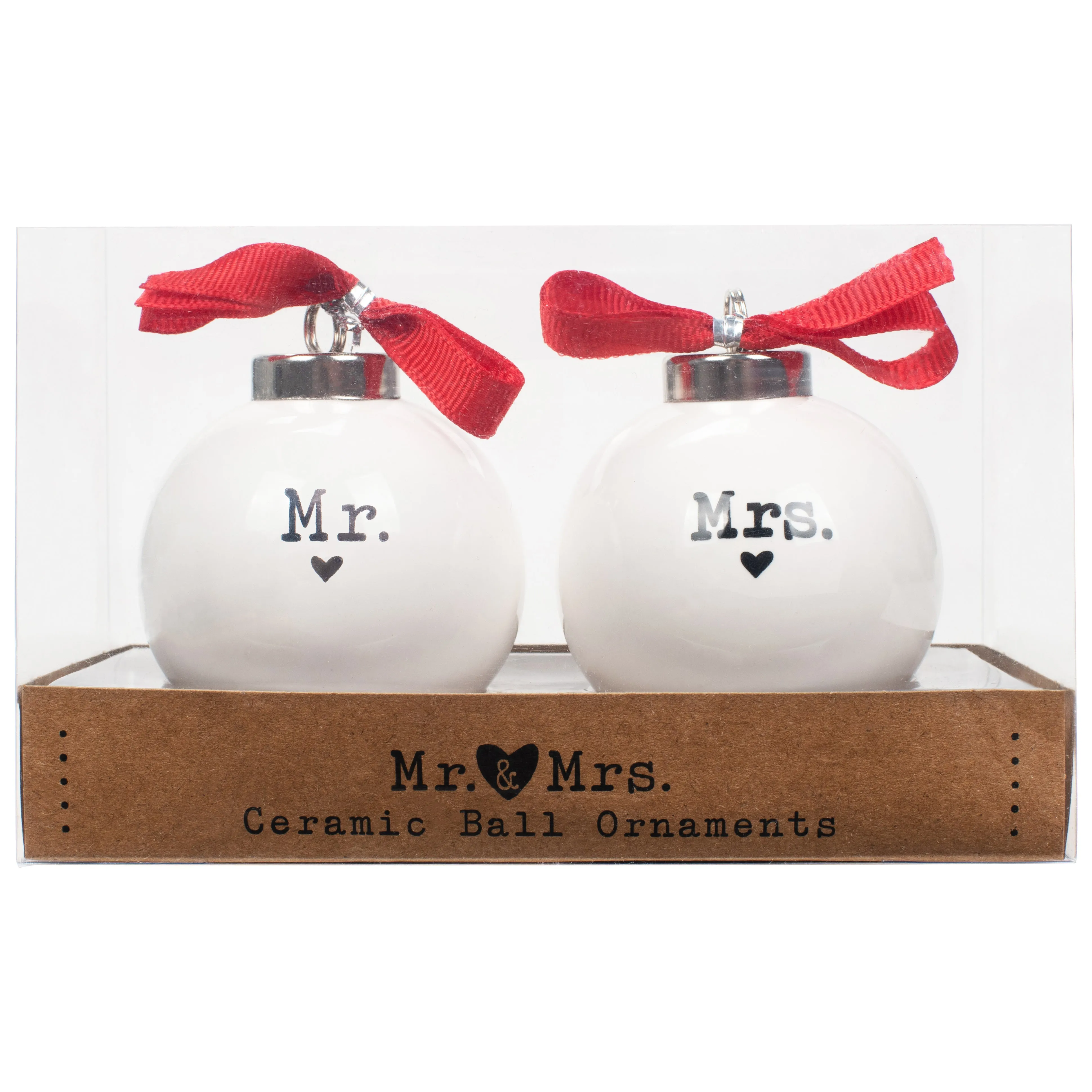 Elanze Designs Mr and Mrs White 3 inch Ceramic Christmas Ball Ornaments 2 Piece Boxed Set