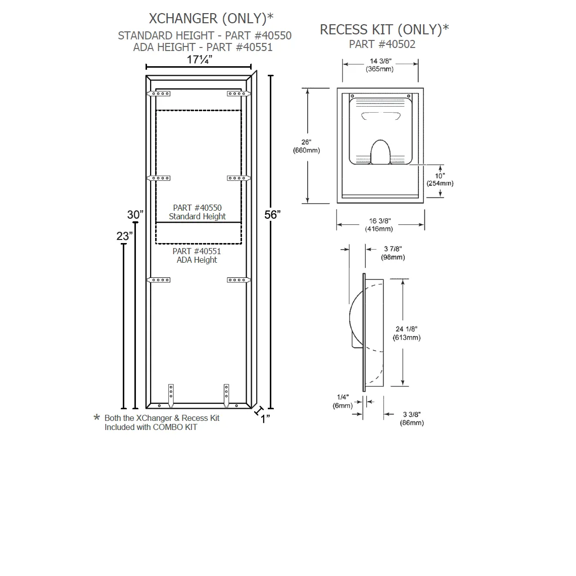 Excel Dryer XLERATOR® 40576 XChanger COMBO KIT (ADA Height) - Includes 40502 Recess Kit and 40551 ADA Height XChanger