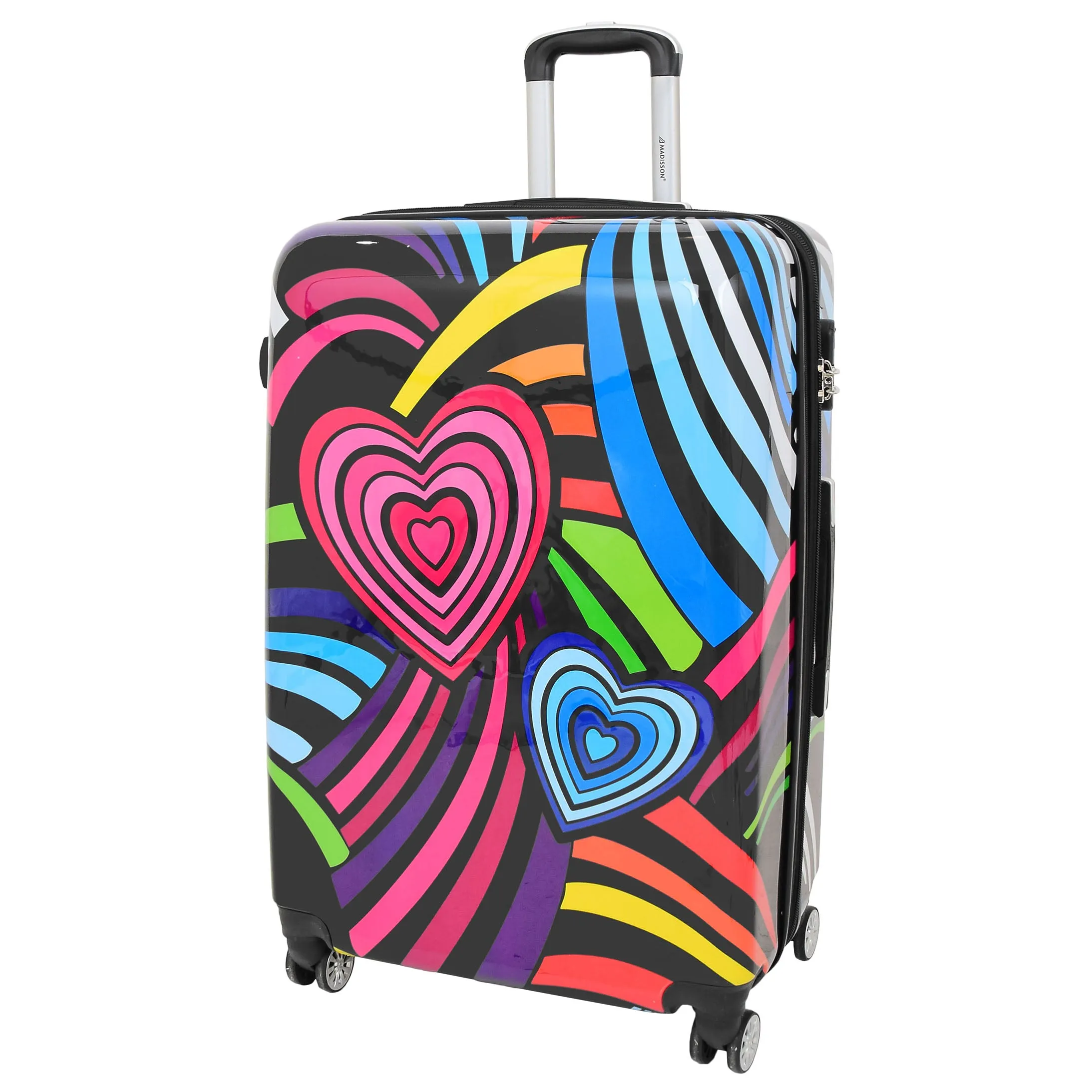 Expandable Hard Shell Multicolour Hearts 4 Wheel Luggage Suitcase