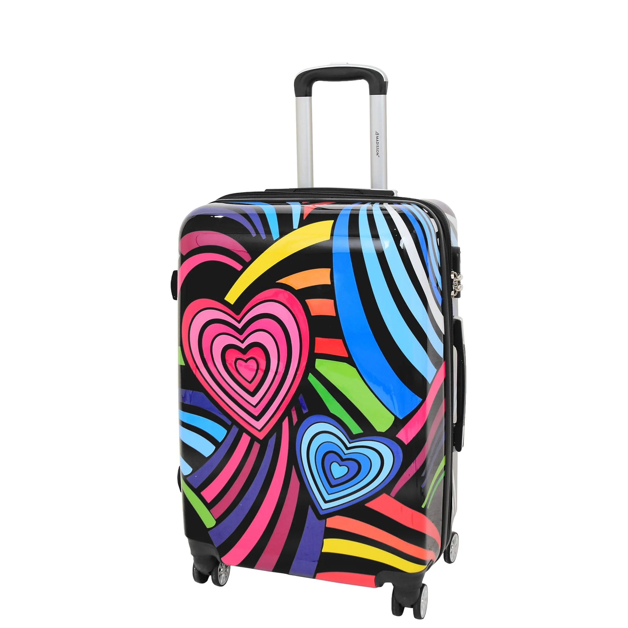 Expandable Hard Shell Multicolour Hearts 4 Wheel Luggage Suitcase