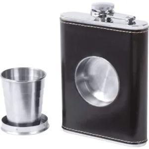 Flask w/ Built in Collapsible Liquor Shot Glass Stainless Steel Hip Pocket