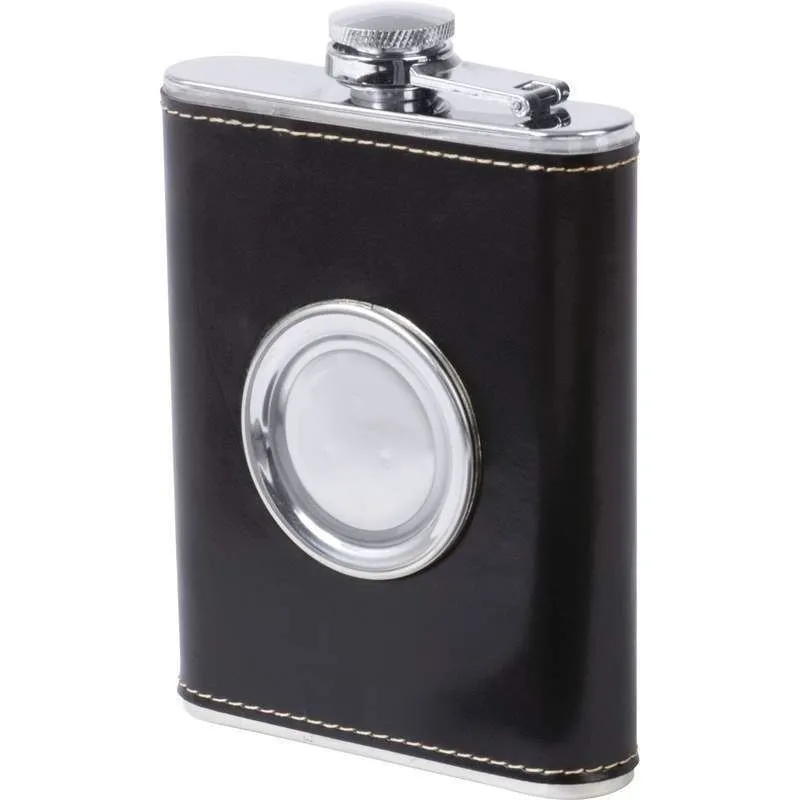 Flask w/ Built in Collapsible Liquor Shot Glass Stainless Steel Hip Pocket