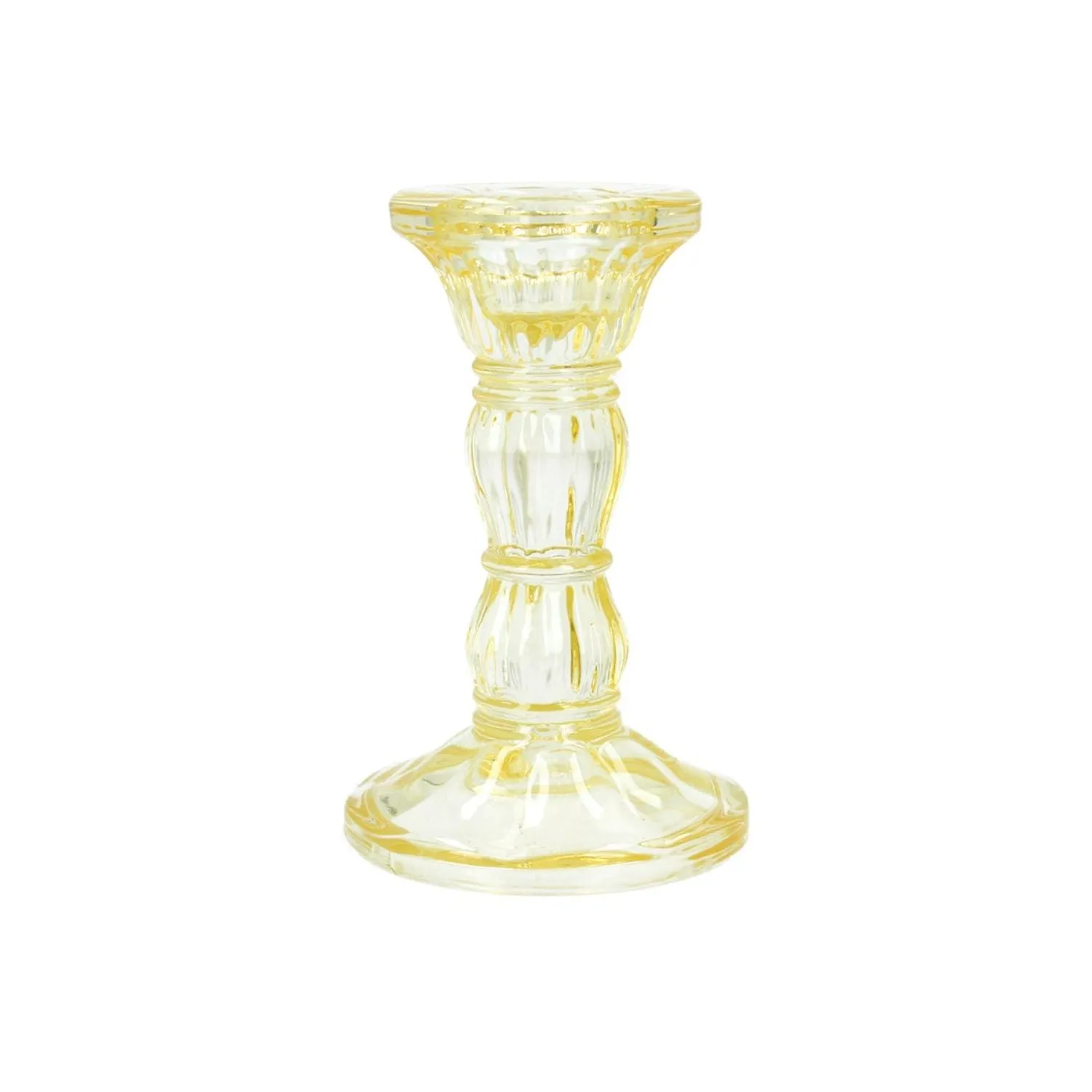 Gisela Graham 20cm Yellow Moulded Glass Candle Stick