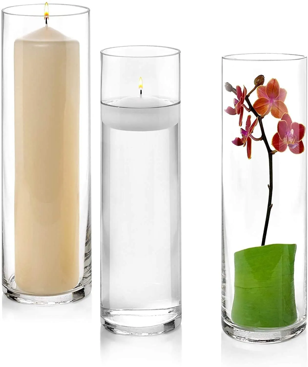 Glass Cylinder Vases 12 Inch Tall X 4 Inch Round vase - Multi-use: Pillar Candle, Floating Candles Holders or Flower Vase (Cylinder Vase- 2Pcs)