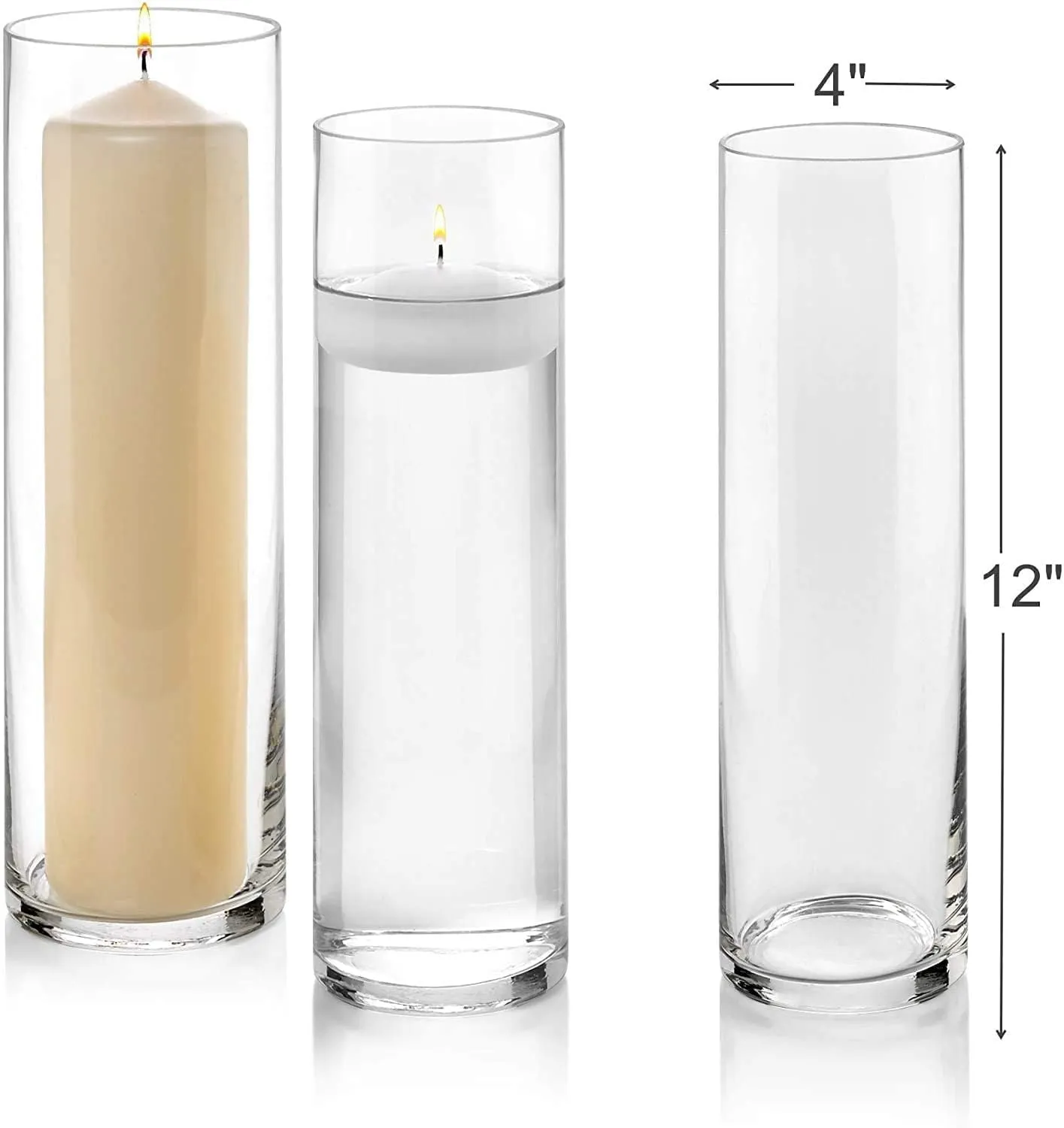 Glass Cylinder Vases 12 Inch Tall X 4 Inch Round vase - Multi-use: Pillar Candle, Floating Candles Holders or Flower Vase (Cylinder Vase- 2Pcs)