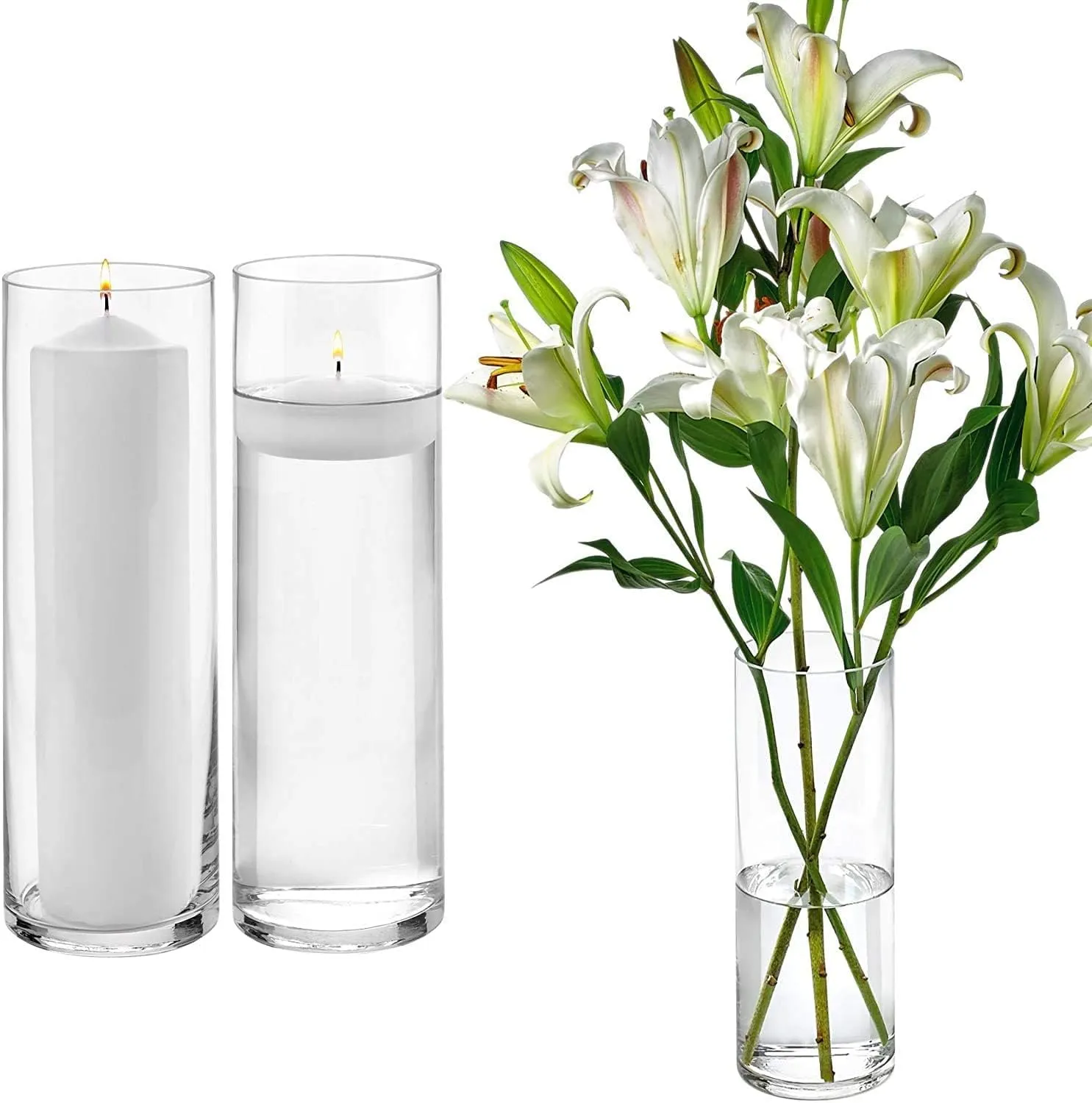 Glass Cylinder Vases 12 Inch Tall X 4 Inch Round vase - Multi-use: Pillar Candle, Floating Candles Holders or Flower Vase (Cylinder Vase- 2Pcs)