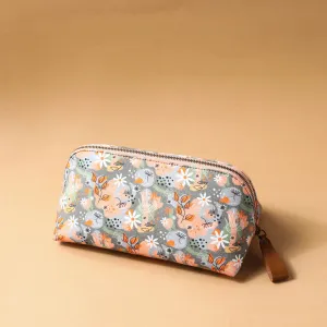 Grey - Floral Printed Handcrafted Multipurpose Toiletry Pouch