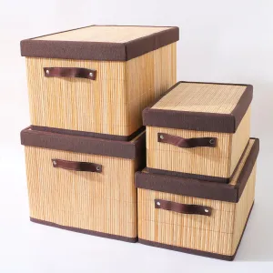 Homestic Pack of 4 Storage Box | Bamboo Storage Organizer Box | Storage Box for Clothes-Toys | Storage Box Hamper with Lid | Foldable & Durable | SPYLH999 | Brown