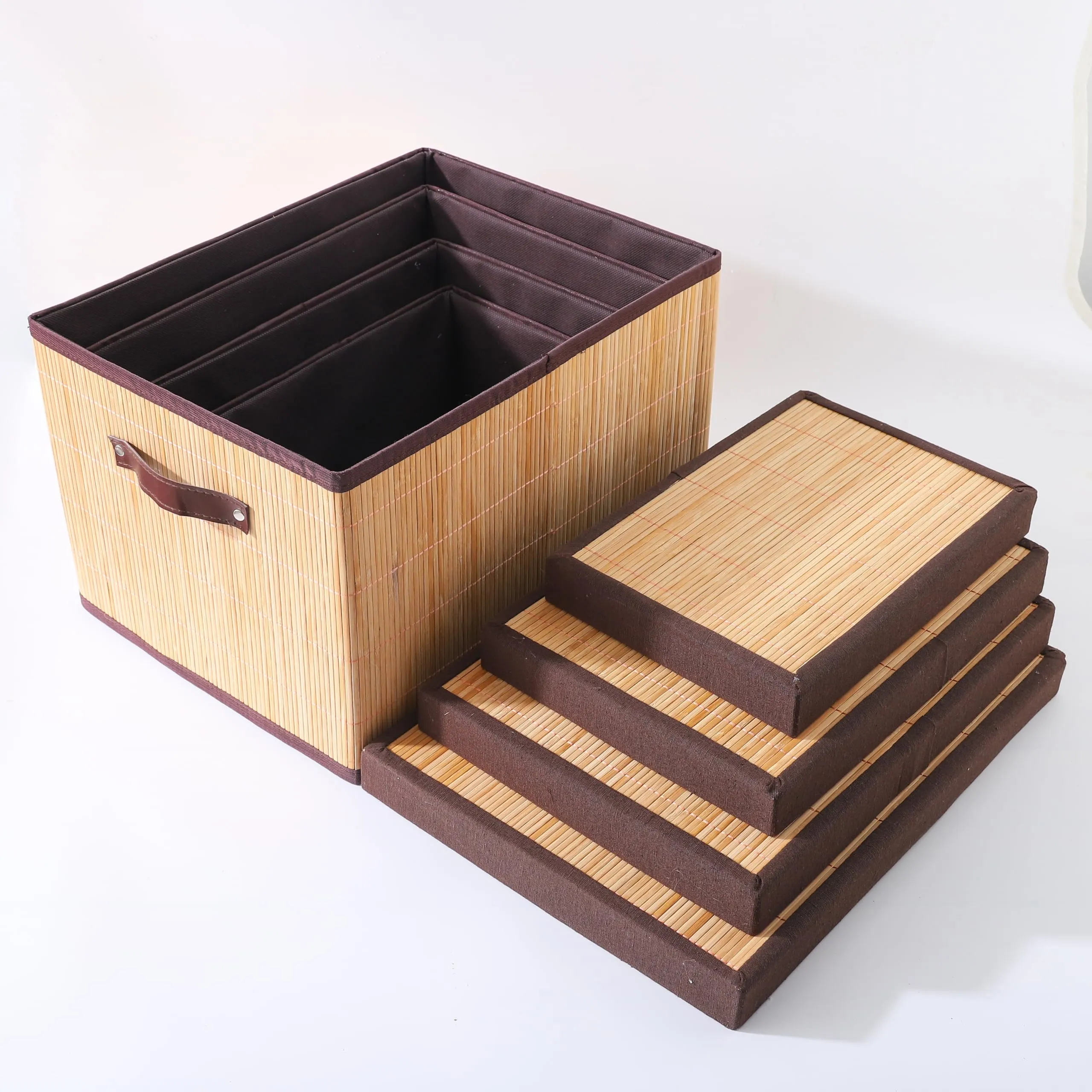 Homestic Pack of 4 Storage Box | Bamboo Storage Organizer Box | Storage Box for Clothes-Toys | Storage Box Hamper with Lid | Foldable & Durable | SPYLH999 | Brown