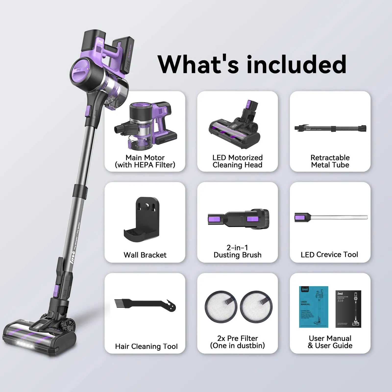 INSE S10 Cordless Vacuum For Pet Hair Power Saving with 26Kpa Powerful Suction