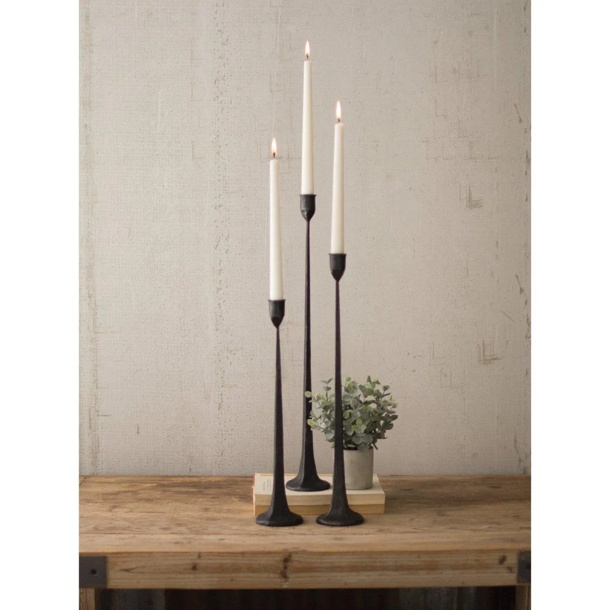 Kalalou - SET OF THREE TALL CAST IRON TAPER CANDLE HOLDERS - CBL1020