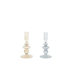 Koopman 17cm Glass Candle Holder (Choice of 2)