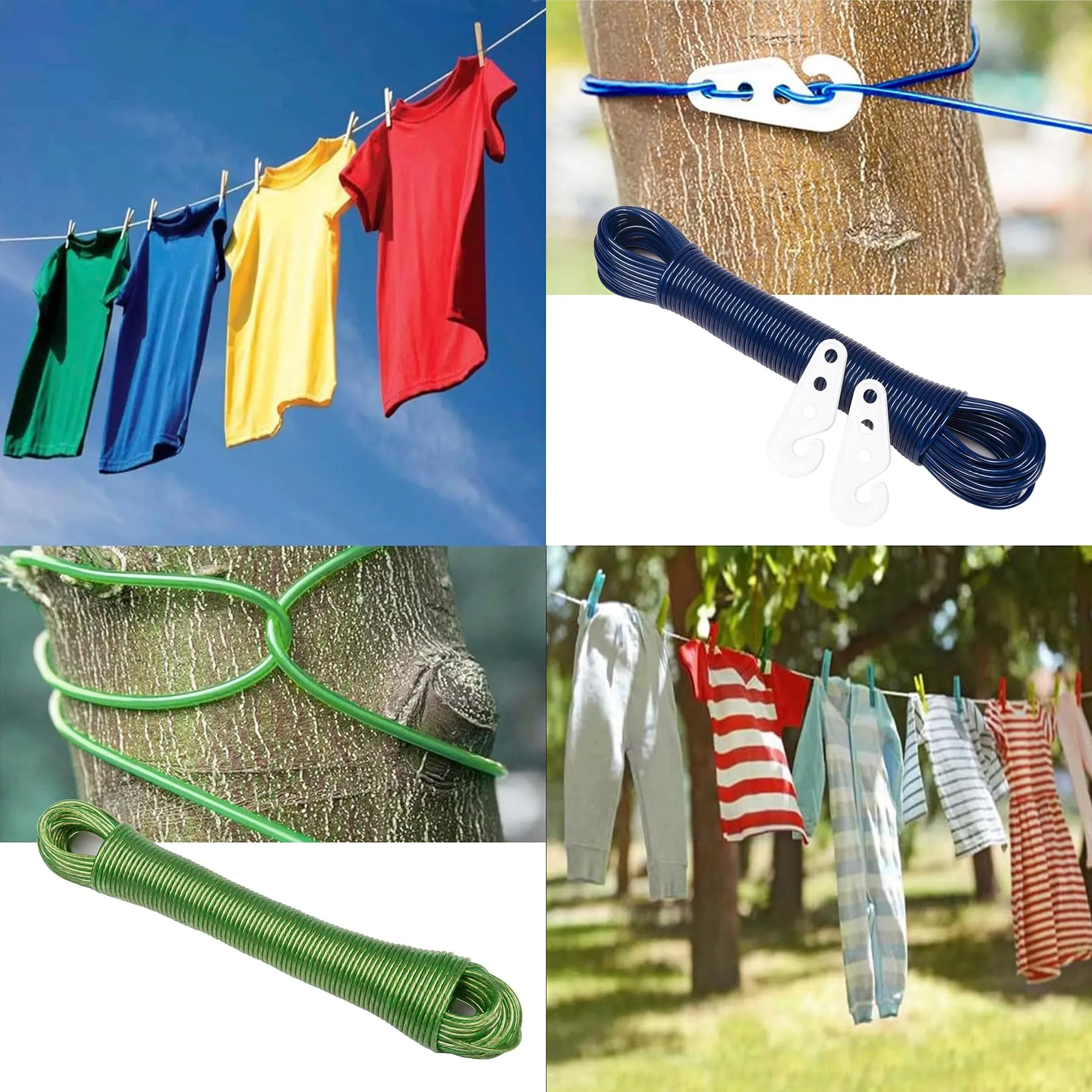 Kuber Industries Cloth Drying Rope | PVC Coated Laundry Line Rope | Laundry Clothesline | Cloth Drying Wire Rope with 2 Hooks | Clothes Drying Line | 20 MTR | Multicolor