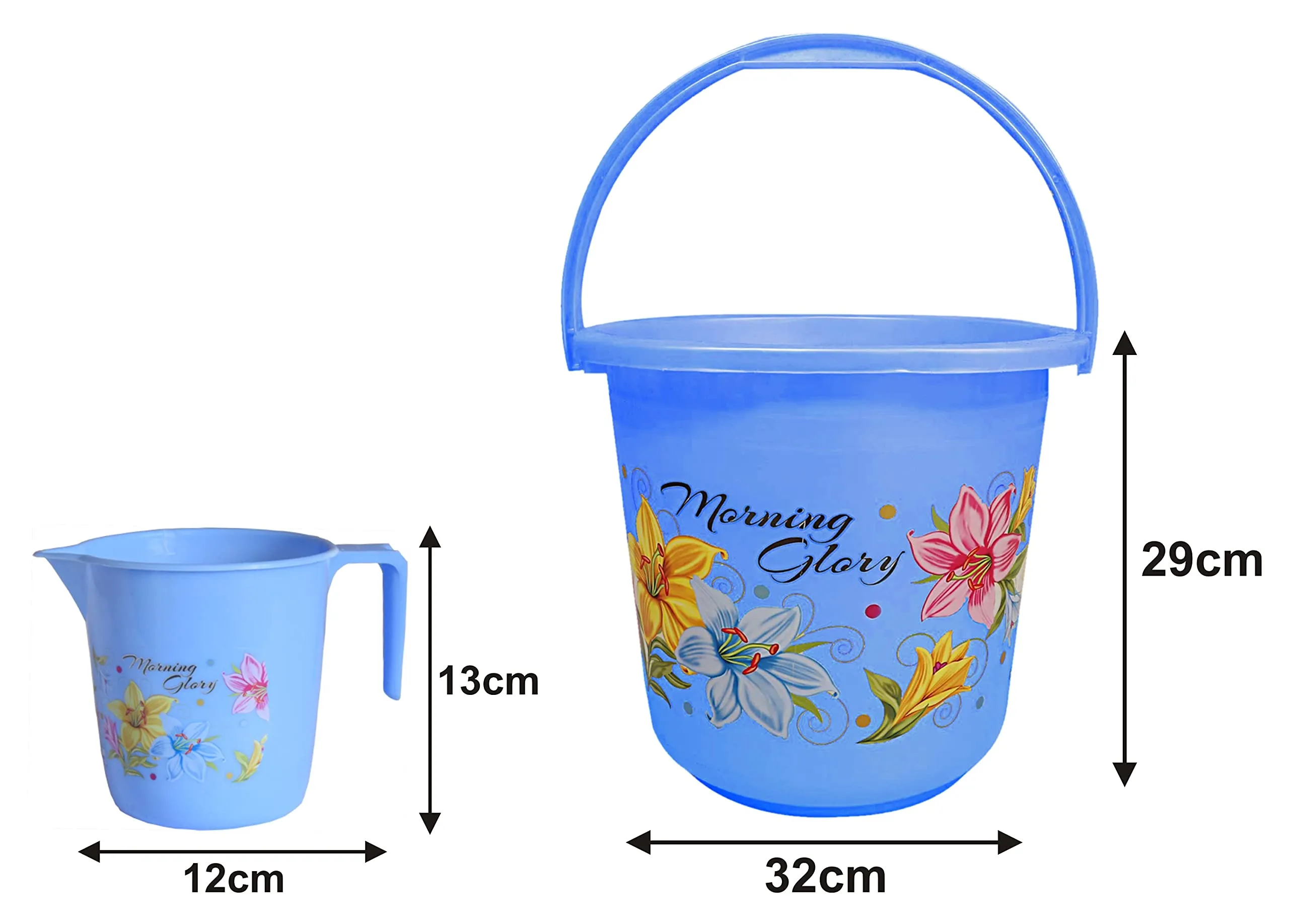 Kuber Industries (Set of 2) Unbreakable and Strong Bucket set for Bathroom with Handle and Mug - Plastic Balti for Bathroom | Bathing | Cleaning | Pochha | Laundry | Kitchen - 16 LTR Capacity (Blue)