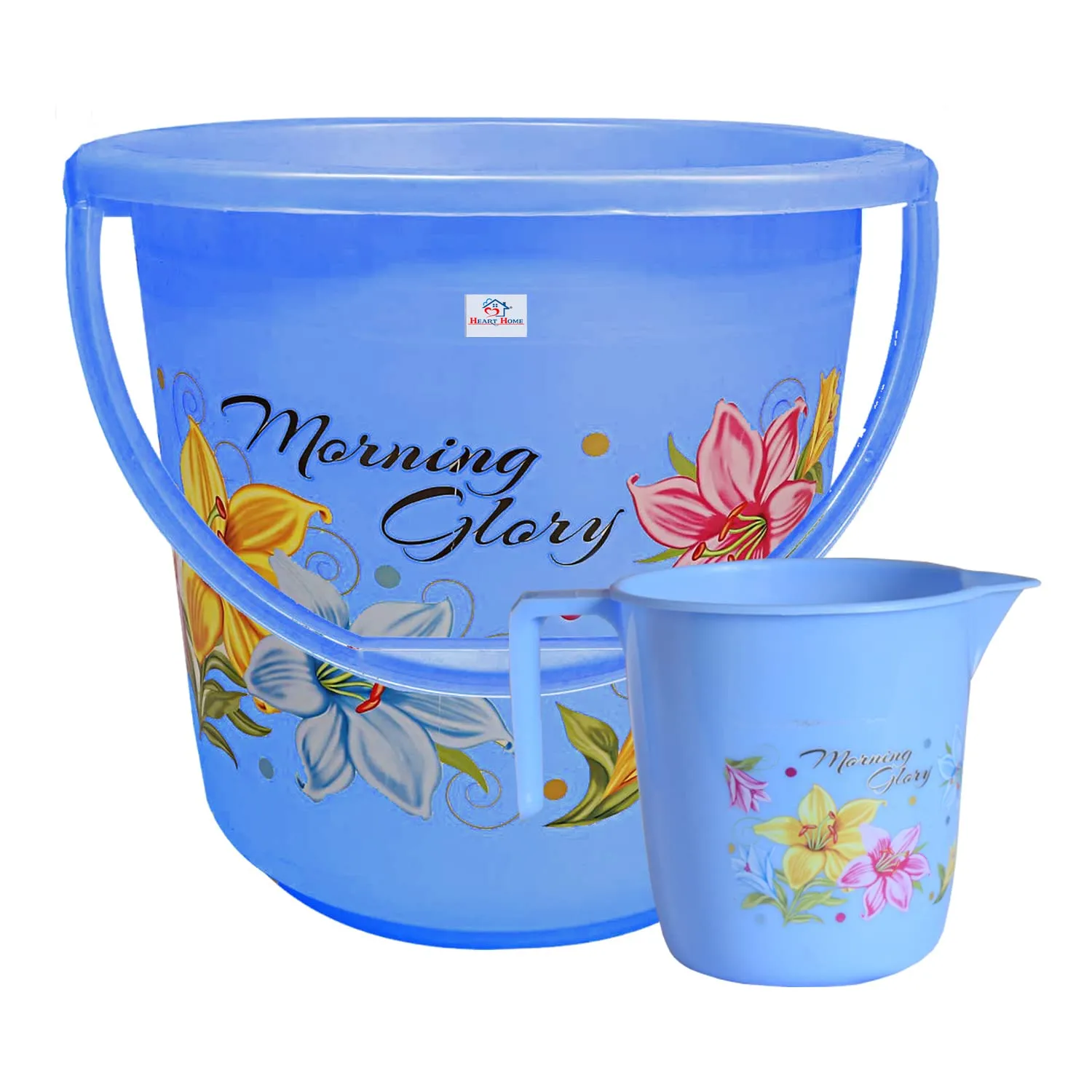 Kuber Industries (Set of 2) Unbreakable and Strong Bucket set for Bathroom with Handle and Mug - Plastic Balti for Bathroom | Bathing | Cleaning | Pochha | Laundry | Kitchen - 16 LTR Capacity (Blue)