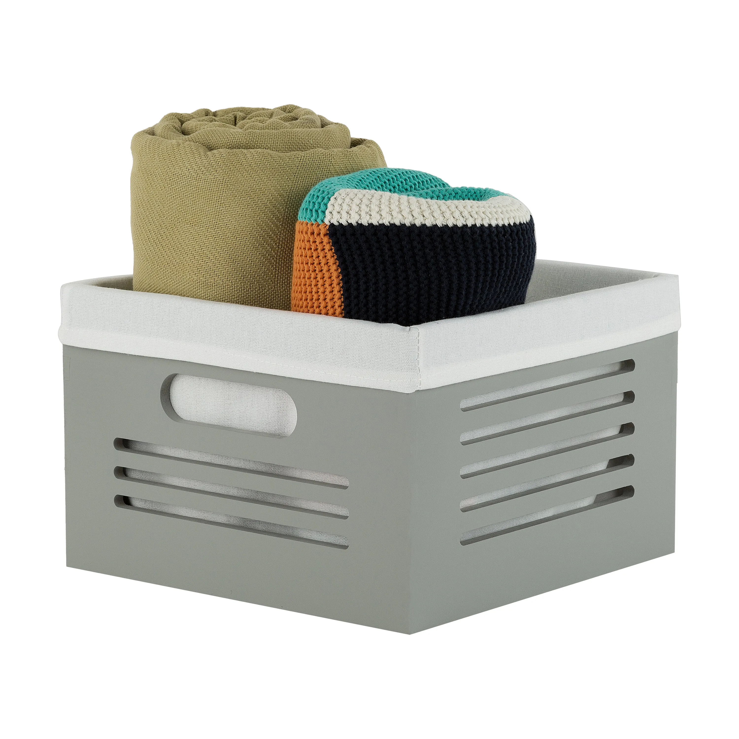 Lined Decorative Bin - Gray Cube