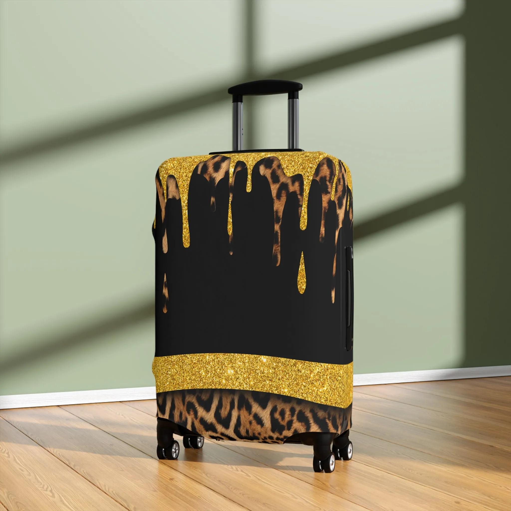 Luggage Cover, Black and Gold Leopard Print, awd-3108