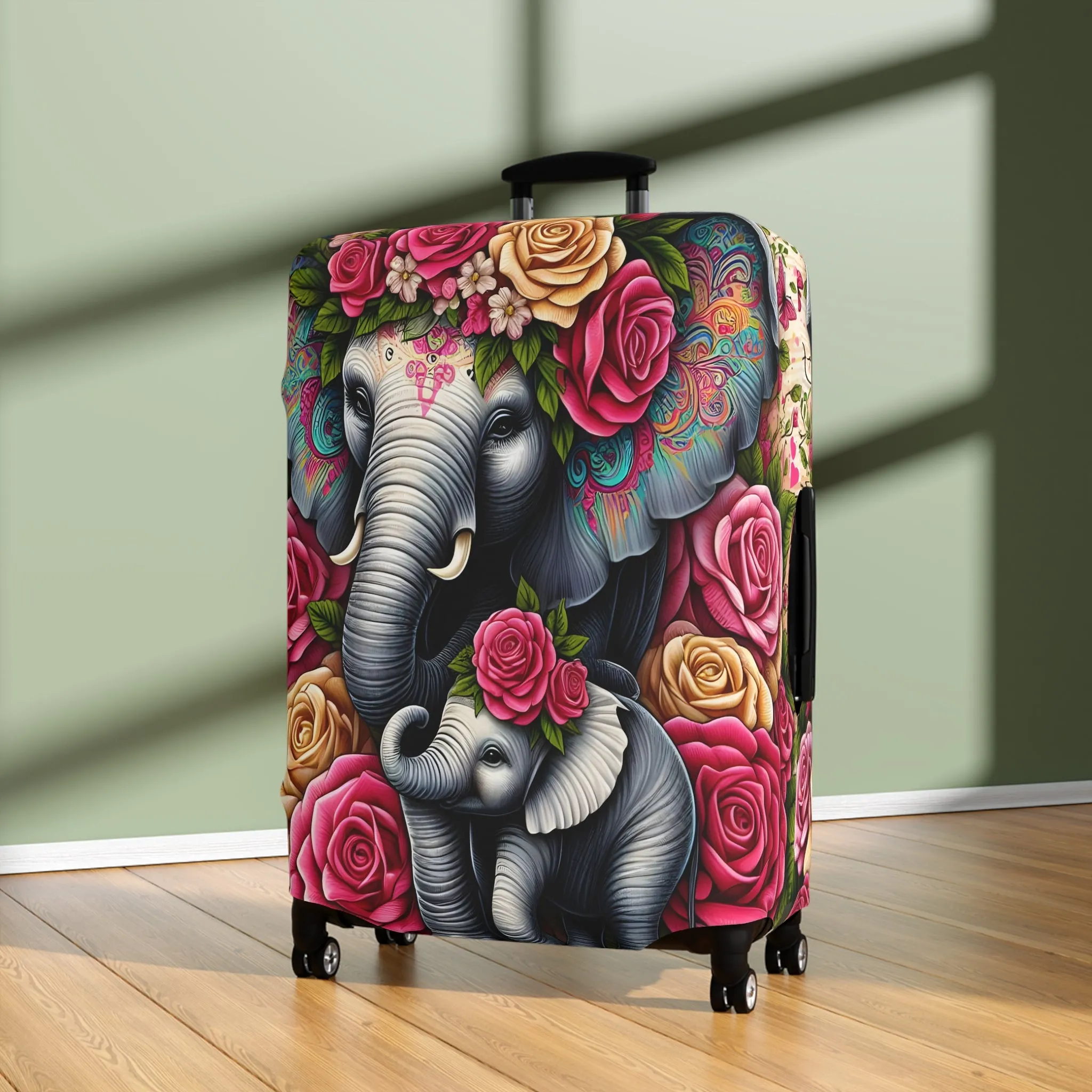 Luggage Cover, Floral Elephant and Baby, awd-1425