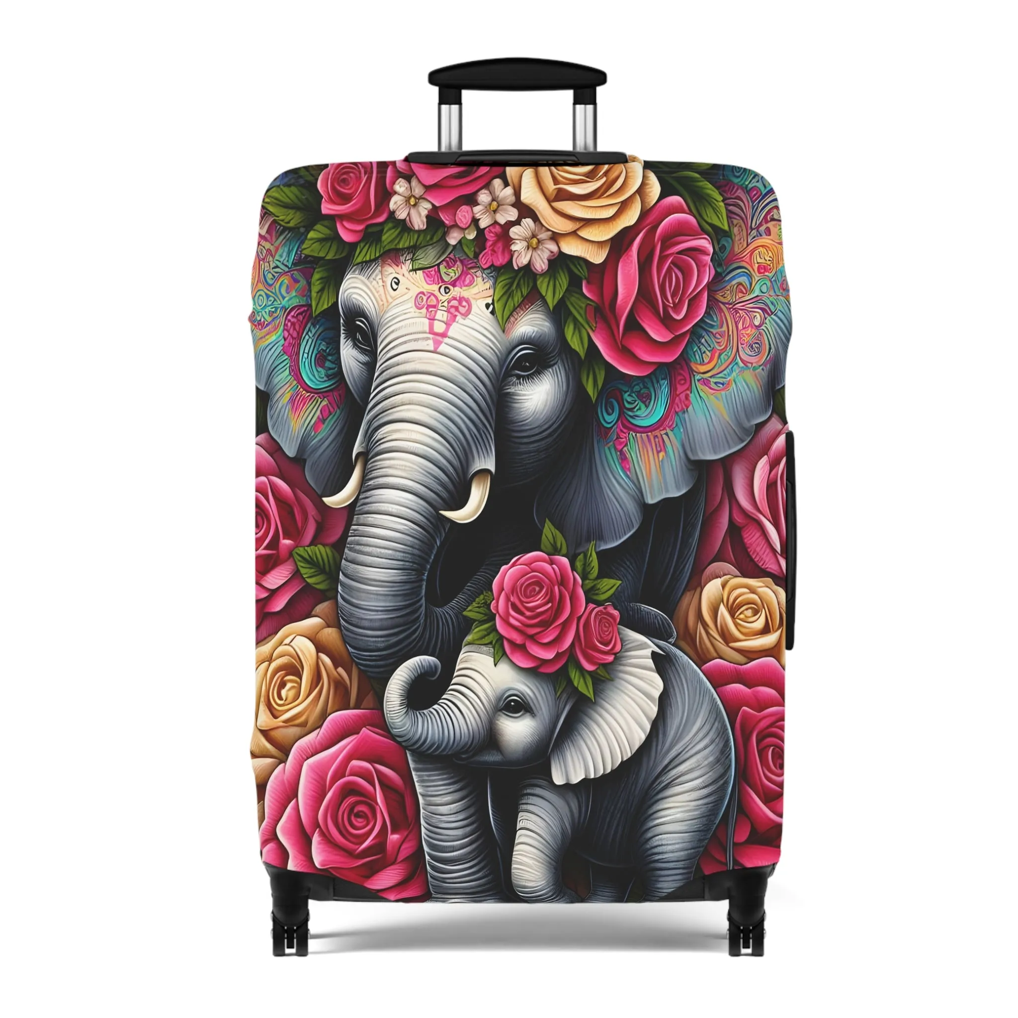 Luggage Cover, Floral Elephant and Baby, awd-1425