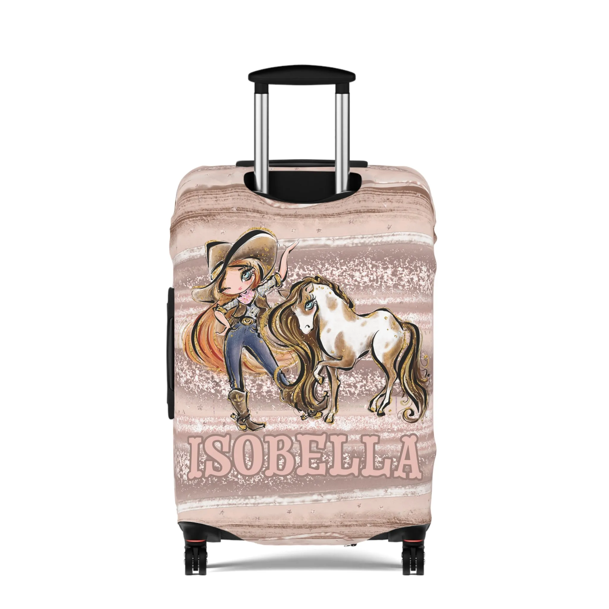 Luggage Cover, Howdy Cowgirl and Horse, Red Hair Blue Eyes