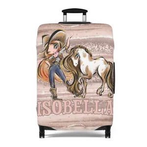 Luggage Cover, Howdy Cowgirl and Horse, Red Hair Blue Eyes