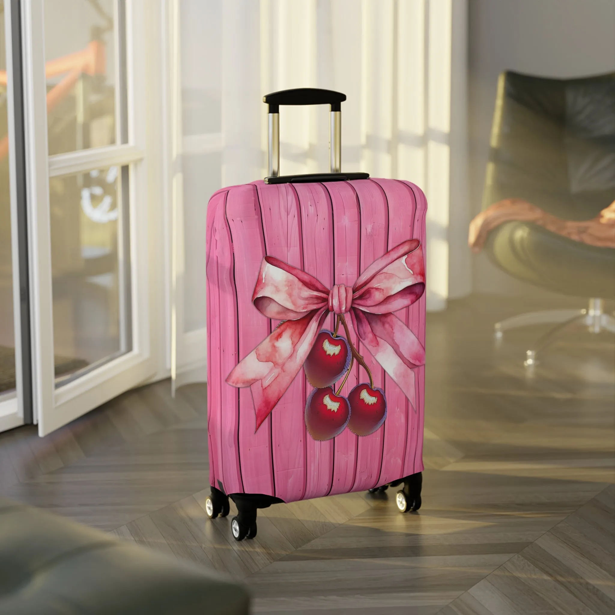 Luggage Cover, Rockabilly, Coquette, Pink, Cherries and Ribbon, awd-2503